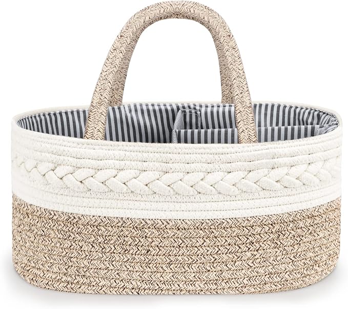 Maliton Diaper Caddy Organizer for Baby, Cotton Rope Baby Gift Basket, Portable Diaper Organizer for changing table, Nursery Storage Organizer, Shower Gifts for Newborn,baby essentials | 100% Cotton Rope Baby Caddy, Soft Yet Structured, Nursery, Car & ... - Image 9