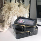 Aveniee Clear Makeup Bag Set,Portable Travel Toiletry Bag Cosmetic Case for Women,Vegan Leather Make Up Pouch Organizer Car Bag for Essentials 2pcs,Middle & Large,Black - Image 3