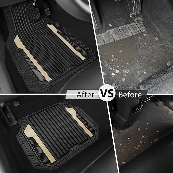 CAR PASS Heavy Duty Rubber Car Mats Metallic, Aluminum Film All Weather Floor Mats Waterproof Universal Trim to Fit for SUV Sedan Van 4 Piece Deep Dish Two-Tone Sporty Black Golden Chrome - Image 6