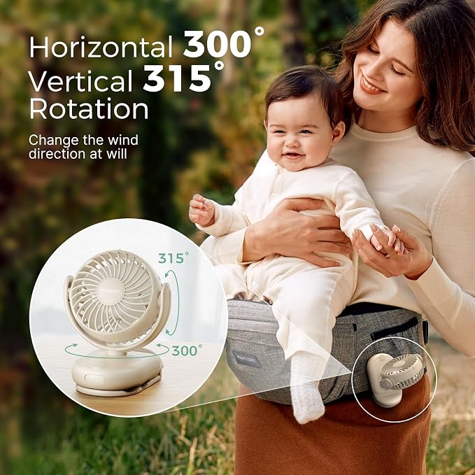 Momcozy Portable Stroller Fan with Clip, 4-Speed Mini Cooling Fan, 0.26 Lb | Ultra-Light Rechargeable Design, Gaps ≤ 4.5 mm, Rotating Handheld Cooling for Carriers, Backpacks and Tables - Image 6