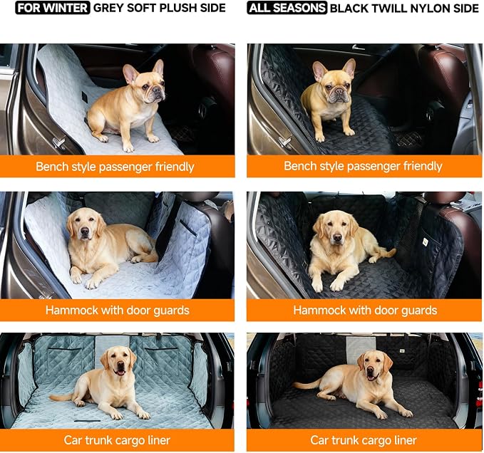 PETTALK Deluxe 2 Sided Dog Car Cover for Back Seat,Waterproof Protector | Hammock Cover Double Comfort 4 Season,Durable Heavy Duty,Anti Scratch,Non-Slip,Odorless,Car SUV Truck,Dog Seat Belt Included - Image 3