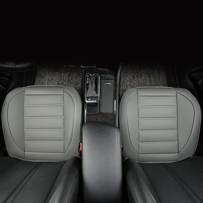 2 Pack Leather Front Car Seat Covers,Bottom Seat Covers for Cars,Driver Car Seat Cover,Luxury Seat Protectors,Waterproof,Anti-Slip,Full Wrap,for Most Vehicles,Sedan,Truck,SUV(Grey) - Image 5