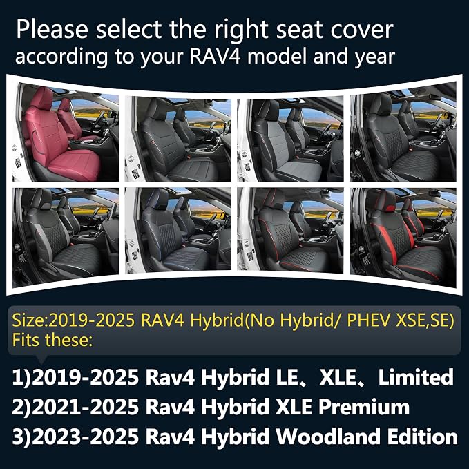 Lolcar Rav4 Seat Covers Custom Fit for Toyota Rav4 (for Hybrid) 2019-2025 LE,XLE,XLE Premium,Limited,Woodland Edition, Leather Truck Seat Cover Full Set for SUV,Faux Leather(Black/Gray) - Image 2