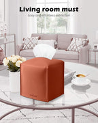 Tissue Box Cover for PU Leather, Modern Simple Solid Color Holder Square Tissue Bag, Ideal for Bathrooms,Office,Car,Outdoor Tent,Dining Table,5"X5"X5", Single Dry Rose - Image 3