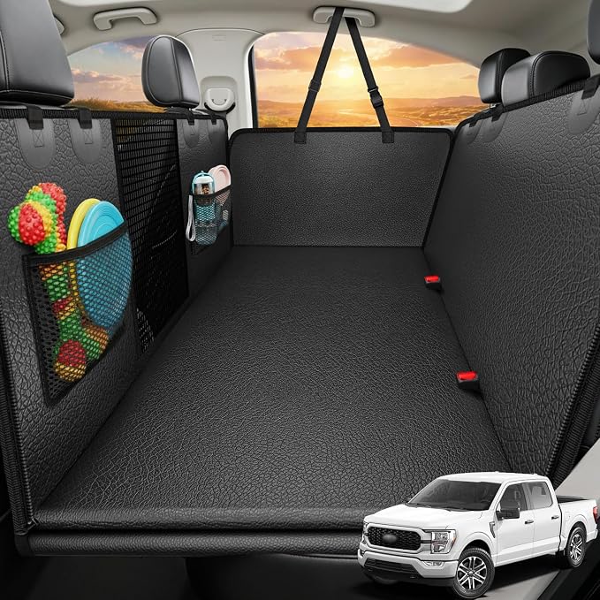 URPOWER PU Leather Dog Back Seat Extender for Full-Size Crew Cab Trucks | 550 lb Support, 45% More Space for Large & Multiple Dogs, 3 Large Panels, Foam Padding for Comfort, Waterproof PU Leather by URPOWER