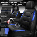 CAR PASS Memory Foam Leather Seat Covers,Air Cool Mesh Thick Car Seat Covers Front Seats Blue Leather Seat Covers for Cars Universal for SUVs Trucks,Airbag Compatible Comfort Durable,Black Blue Metal - Image 2