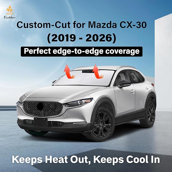 EcoNour Windshield Sun Shade Compatible for Mazda CX-30 2019–2025 2026 | Custom Fit Crossover Front Window Sunshade | Foldable Heat & UV Reflective Sun Visor - Image 2