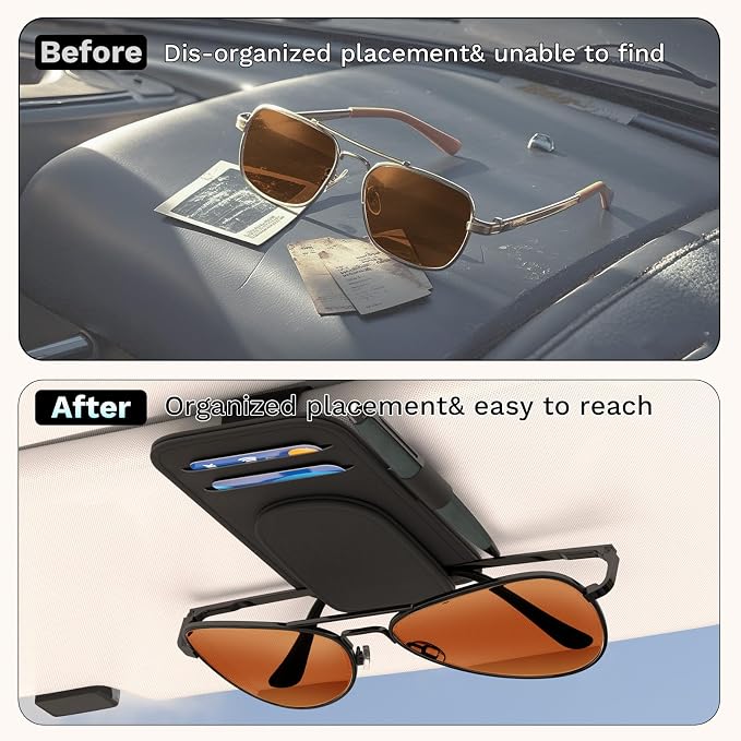 BFXM Sunglass Holder for Car and Truck Sun Visor Organizer Car Accessories | Sunglasses Holder Eyeglass Hanger Clip, Cars Sun Visor Ticket Card Holder Clip, Magnetic Leather Holder for Car Visor - Image 2