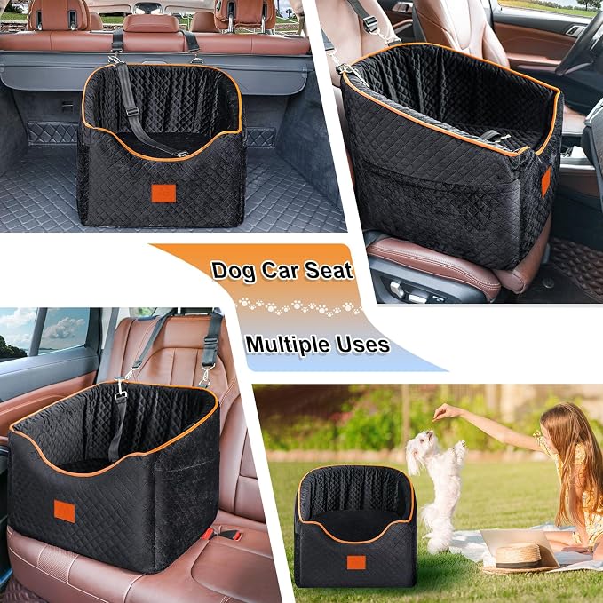 XIEEAOZEE Dog Car Seat for Small Dogs, Memory Foam Booster Dog Seat for Dogs up to 35 lbs, Elevated Pet Car Seat with Washable Removable Cover, Storage Pockets (Black) - Image 7