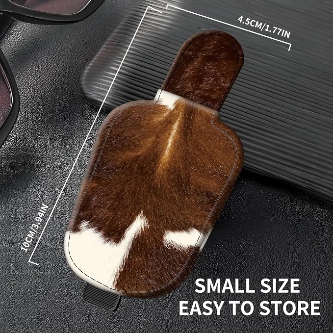 Leather Magnetic Sunglass Holder for Car Sun Visor, Cute Eyeglass Ticket Card Hanger Clip, Universal Auto Interior Accessories for SUV Pickup Truck, Cow Print - Image 4