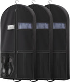 Lazebox 43" Travel Garment Bag with Accessories Zipper Pocket, Heavy Duty Suit Bag for Suits, Tuxedos, Dresses, Coats, Black, 3 packs by Lazebox