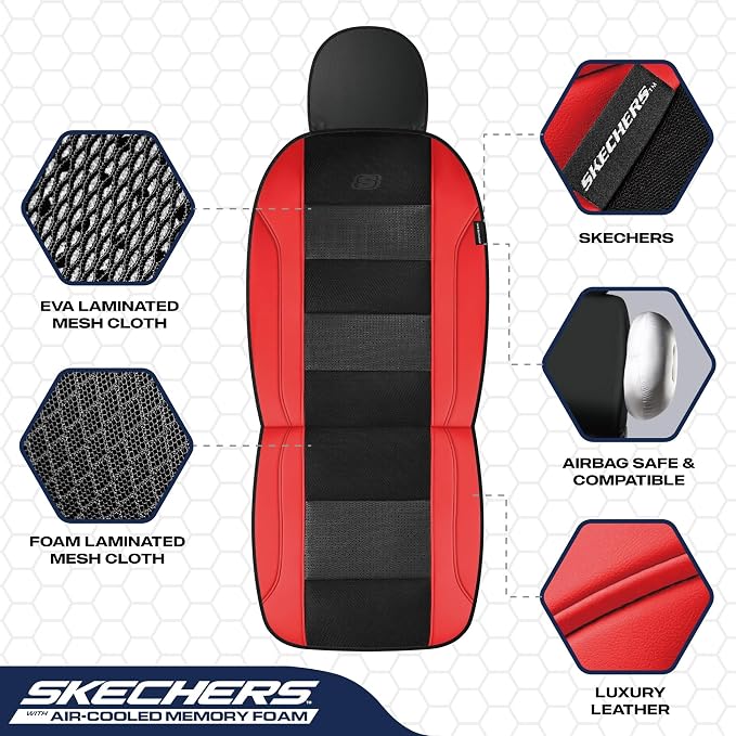 Skechers Seat Covers, Air-Cooled Memory Foam Car Seat Covers Front Seats, Airbag Compatible,Universal Fit for Most Cars, SUVs, Vans and Trucks,Red - Image 4