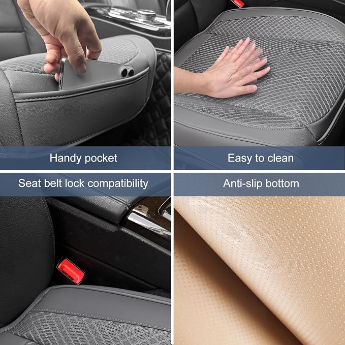 1 Pack Gray Ventilated Bottom Car Seat Cover | 3D Air Mesh, PU Leather, Breathable, Front, with Storage pocket, Universal Fit for Car Truck SUV, Easy to Install - Image 5
