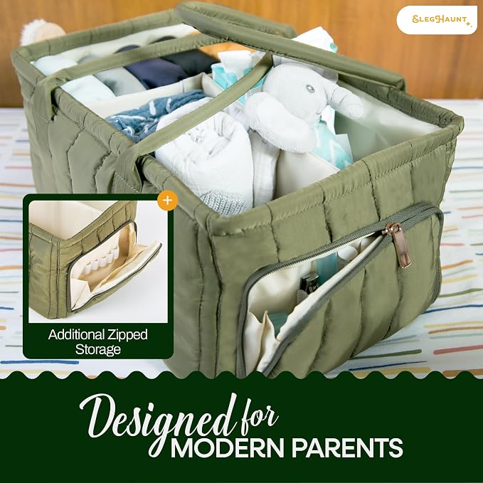 Large Diaper Caddy Organizer with Handle Neutral Boy Girl – Baby Basket for Nursery, Car, Changing Table – Portable Baby Storage with Compartments – Perfect for New Parents and Baby Shower Gifts - Image 4