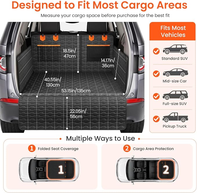 IJVAE SUV Cargo Liner for Dogs, Waterproof Dog Trunk Cover with Bumper Flap Protector, Pet Cargo Mat for SUVs Sedans Vans, Non-Slip Scratchproof Dog Seat Cover，Large Size Universal Fit, Black - Image 3