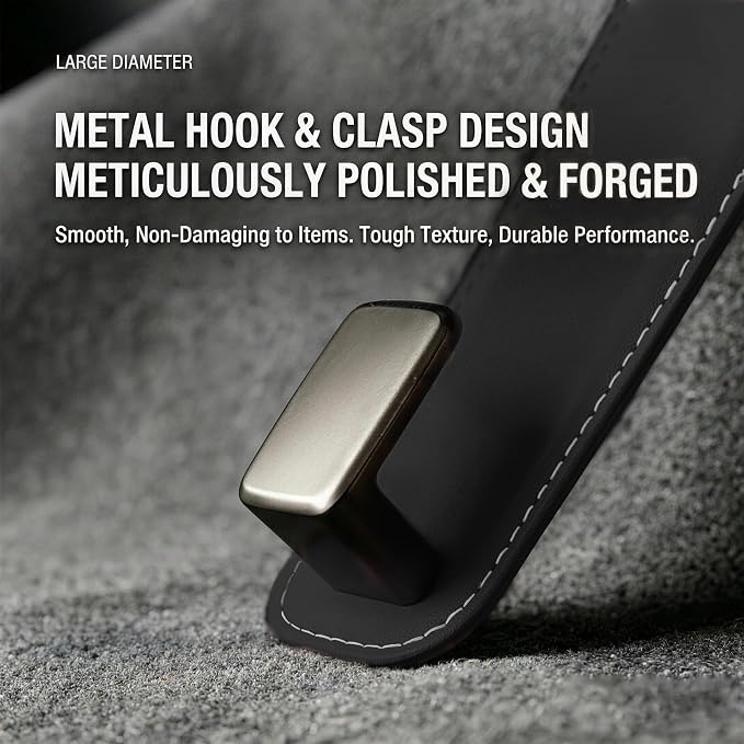 Car Headrest Hook,Premium Leather Back Seat Hanger for Purse & Bags | Solid 40lb metal core,360-degree silent rotation,space-saving hidden folding,durable dual support(2, Suede Black) - Image 3