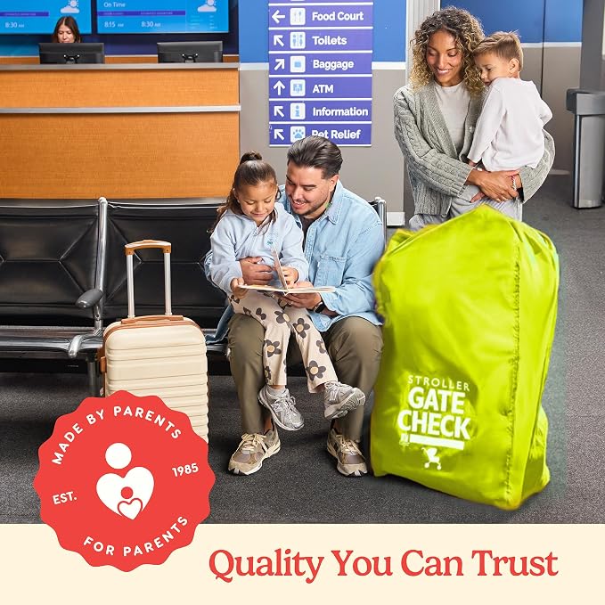 J.L. Childress Gate Check Bag for Single & Double Strollers, Neon Yellow | AirTag compatible Gate Check Bag keeps strollers clean, protected & easy to identify when airport gate checking - Image 8
