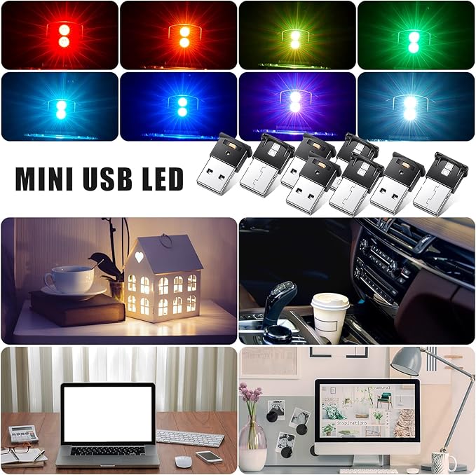 Frienda 6 Pieces Mini USB LED Car Light 8 Colors Atmosphere Lamp,Type A | Car LED Interior Lighting, 5v USB Atmosphere Light, Laptop Keyboard Office Decoration Night Lamp, Adjustable Brightness - Image 6
