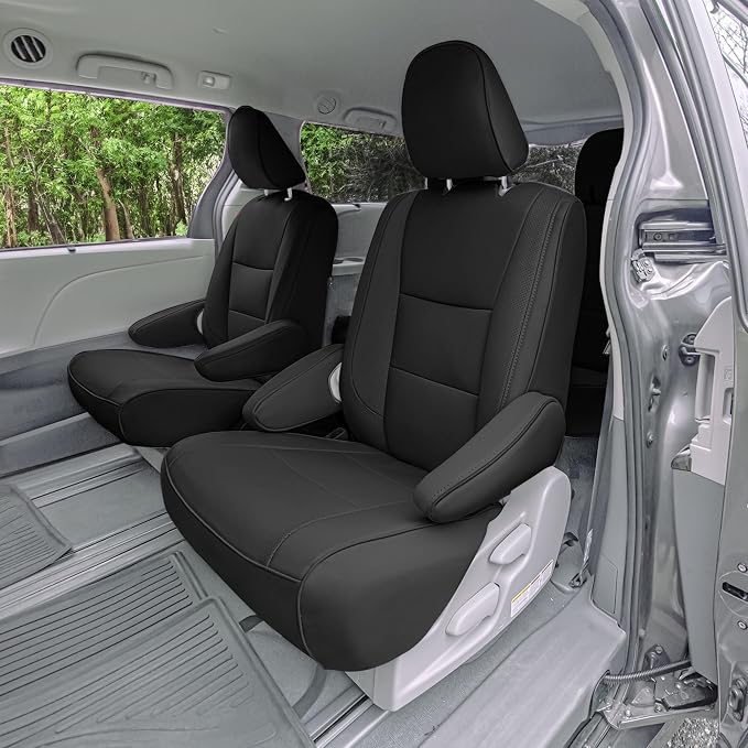 FH Group Custom Fit Car Seat Covers Specifically Made for 2011-2020 Toyota Sienna 7 Passenger, Car Seat Cover 2nd Row, Automotive Seat Covers in Black Faux Leather, Waterproof and Washable Seat Covers - Image 2