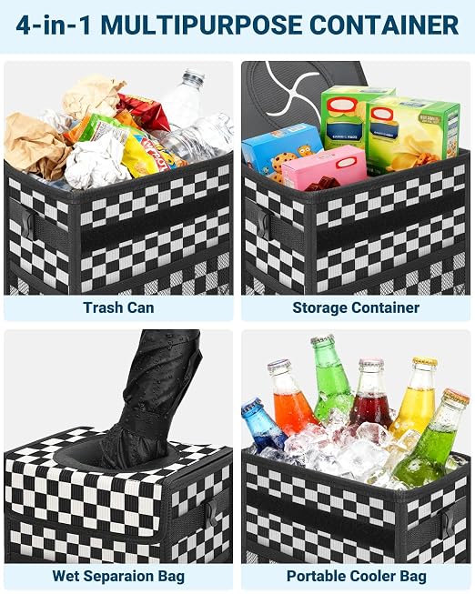Capolo Car Trash Can with Lid, Leakproof Car Garbage Can Car Trash Bag | Waterproof, Trash Can for Car, 3 Mesh Pockets, Mini Hanging Vehicle Car Trash Bin, for Back/Front Seat (Black Square,2.5 Gal) - Image 5