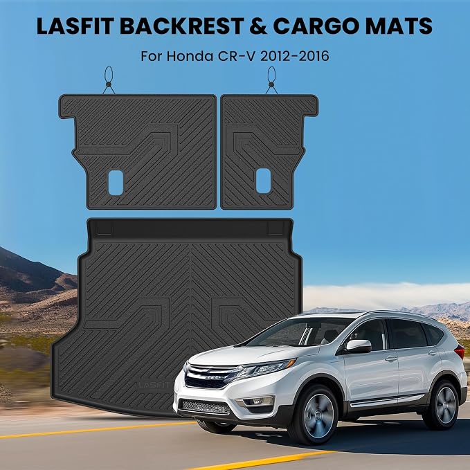 LASFIT Cargo Mat with Backrest Mat for Honda CRV 2012-2016 | Custom Fit Trunk Mat, Waterproof All Weather, Kid & Pet Friendly, Easy Clean for Family Use, Black - Image 2