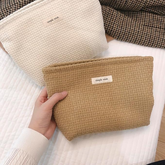 RSRSLEII Woven Travel Makeup Bag, Cute Travel Toiletry Bag(08Brown Weaving) | Aesthetic Portable Cosmetic Bag with Canvas Lining, Coquette Makeup Pouch, Skincare Bag Car Storage Bag for Women and Girls - Image 5