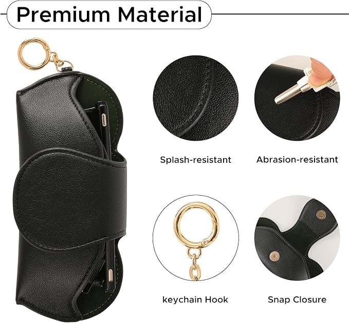 KINIVA Sunglasses Holder for Car Visor with Hanging Hook Portable Leather Glasses Storage Bag with Detachable Clips - Image 4