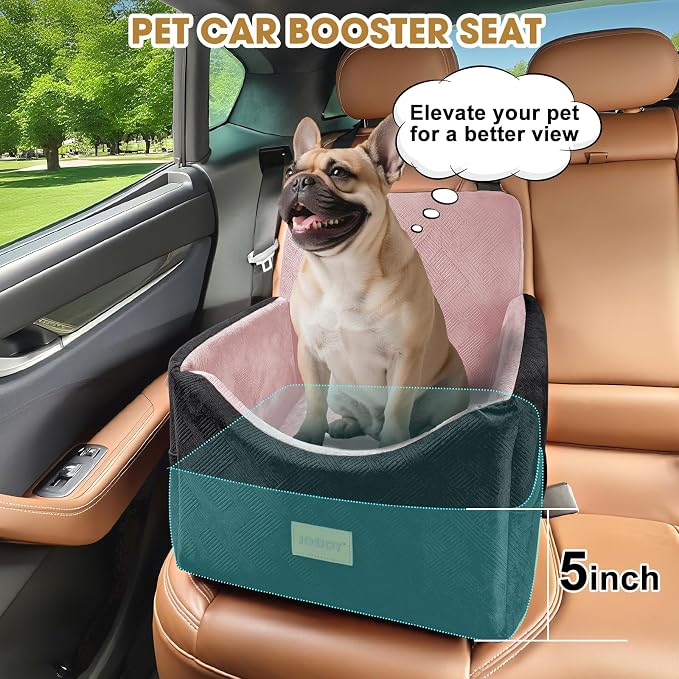 JOEJOY Dog Car Seats for Small Medium Dogs Under 35lbs, Dog Booster Seat with Detachable Washable Cover and Cushion, Memory Foam Pet Car Seat with Safety Belt and Storage Pockets (BP) - Image 5