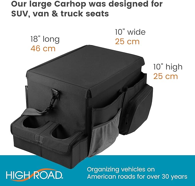 High Road Car Front Seat Storage Organizer - Passenger Seat Desk for Laptop | Car Office Organizer With File and Laptop Storage Compartment, Car Desk Top, Cup Holders and 8 Storage Pockets - Image 5
