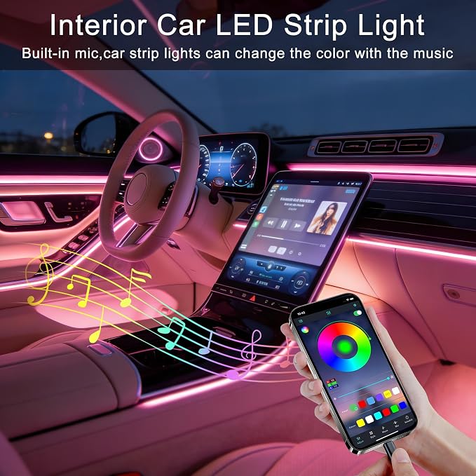 Interior Car LED Lights, 5 in 1 RGB Ambient Lighting Kit with 236" Fiber Optic, 16 Million Colors, APP Control, Music Sync Car Neon Lights for Cars, Trucks, SUVs - Image 3