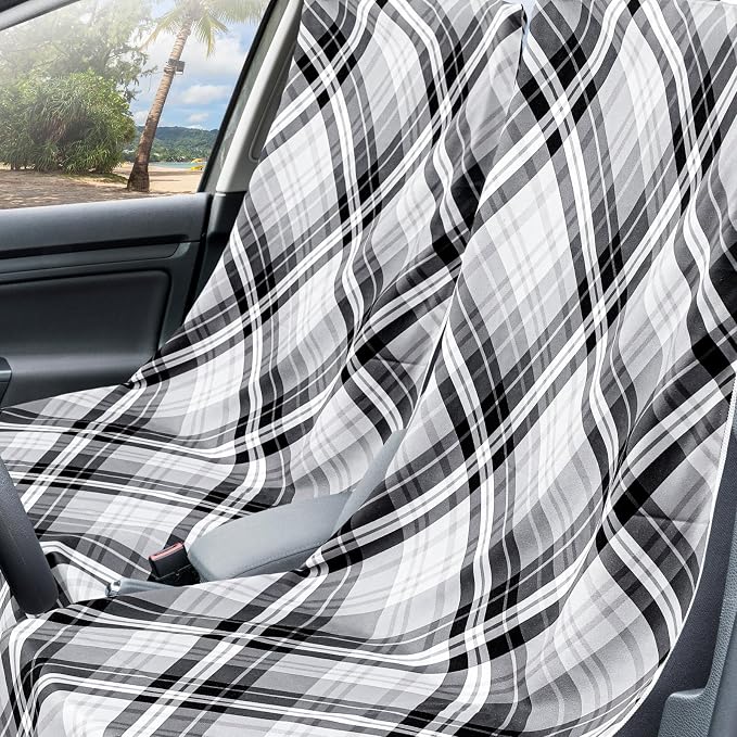 Hahafelt Car Seat Towel Cover with Storage Bag, 63 x 32 Inch Universal Non Slip Waterproof Sweat Protector for Car, Gym Swimming Running, Machine Washable(Plaid) - Image 3