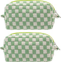 Checkered Makeup Bag for Purse, Small Cosmetic Pouch,Light Green,2 Pack | Cute Zipper Makeup Organizer for Women, Travel Essentials, Toiletries, Makeup Brushes, Beauty Accessories&Bridesmaid Gifts by PAZIMIIK