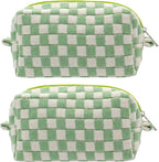 Checkered Makeup Bag for Purse, Small Cosmetic Pouch,Light Green,2 Pack | Cute Zipper Makeup Organizer for Women, Travel Essentials, Toiletries, Makeup Brushes, Beauty Accessories&Bridesmaid Gifts by PAZIMIIK