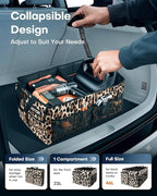 HOTOR Trunk Organizer - Foldable Car Organizer for SUVs & Sedans Storage | Sturdy Car Organization for Men & Women, Car Accessories, Tools, Sundries, Leopard, 2 Compartments, 21.3" x 12.6" x 10.6" - Image 5