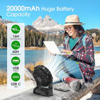 Portable Fan Rechargeable 20000mAh Cordless Battery Powered Camping Fan | with LED Lantern Battery Operated for Travel Bedroom Home Camping Tent Office Beach Desk Fishing Table Black - Image 2