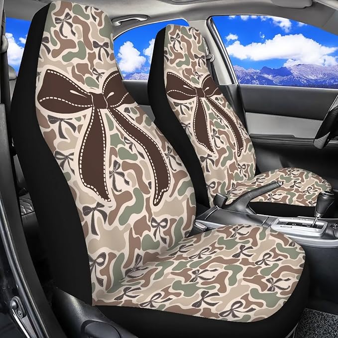 Camo Bow Front Car Seat Cover 2 Pack, Soft Breathable Bucket Seat Protectors, Easy Installation, Universal Fit for Most Cars, SUVs and Sedans - Image 2