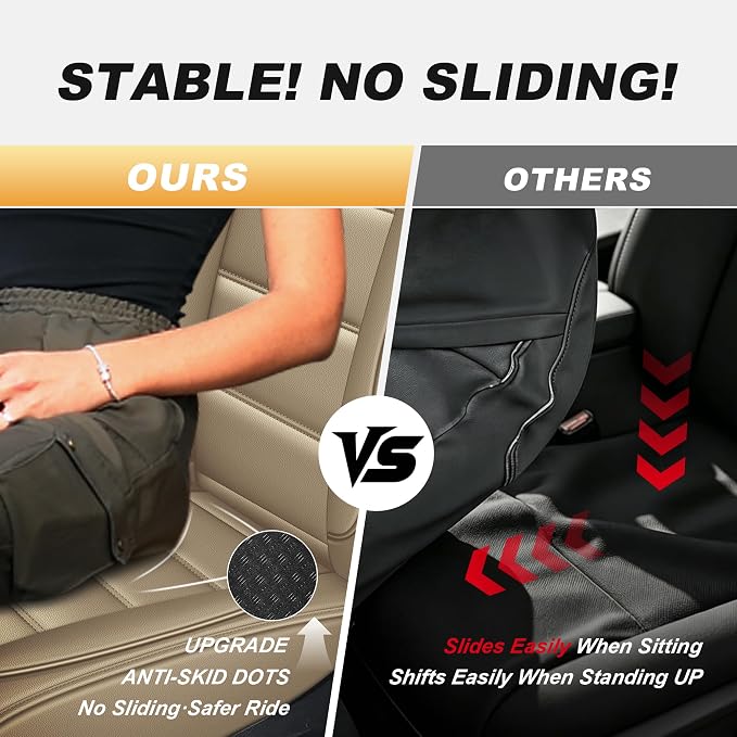 IKABEVEM for Chevy Colorado Seat Covers 2015-2025 2026 5 Seats Full Set | Luxury Waterproof Faux Leather Pickup Seat Protectors Fit Chevrolet WT LT Custom Trail Boss Z71 ZR2,Beige - Image 6