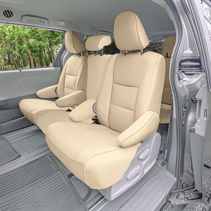 FH Group Custom Fit Car Seat Covers Specifically Made for 2011-2020 Toyota Sienna 8 Passenger, 2nd Row Solid Beige Faux Leather, Automotive Seat Covers, Waterproof and Washable Seat Covers - Image 2