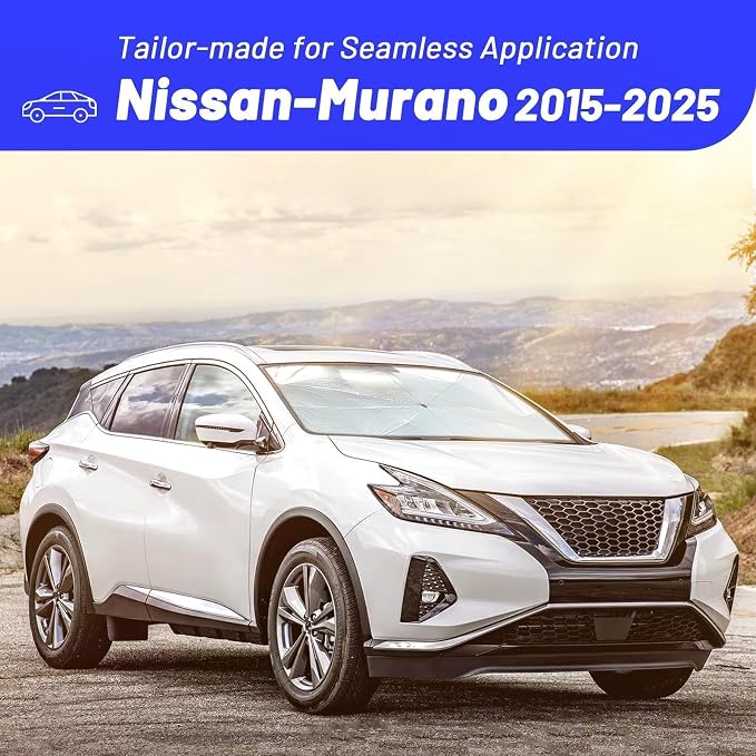 Windshield Sun Shade Umbrella for Nissan Murano 2015-2025 Front Windows | Foldable Car Sunshade with 360° Rotating Shaft, Custom fit Murano Sun Visor Shield for UV Blocking and Heat Insulation - Image 3