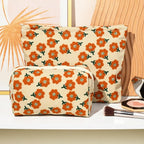 SOIDRAM 2 Pieces Flower Makeup Bag Large Corduroy Cosmetic Bag Capacity Canvas Mix Travel Toiletry Bag Organizer Cute Makeup Brushes Aesthetic Accessories Storage Bag for Women, Flower Mix Orange - Image 5