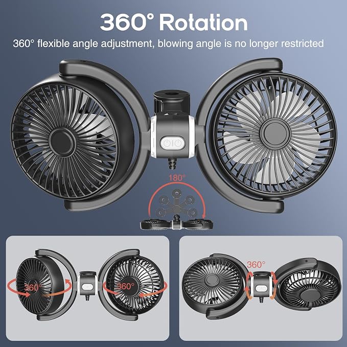 Trustnice USB Car Fan for Backseat for Kids, Dual Head Car Seat Fan Independently Controlled 360° Rotatable Powerful 3-Speed Vehicle rear headrest Air Circulation Cooling Fans for SUV Truck Sedan - Image 2