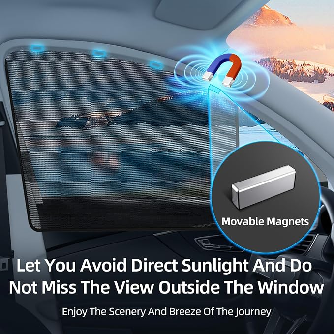 Aokway Car Side Window Sunshades, Driver Car Window Screen Mesh, Universal Fit for Camping and UV Protection (Black, Front Side 2pcs) - Image 2
