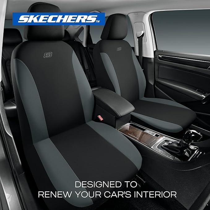 Skechers Seat Covers, Premium Breathable Polyester Seat Covers, Car Seat Covers Full Set Airbag Compatible, Automotive Comfort for Most Cars, Vans, Trucks, SUVs (Full Set,Grey) - Image 2