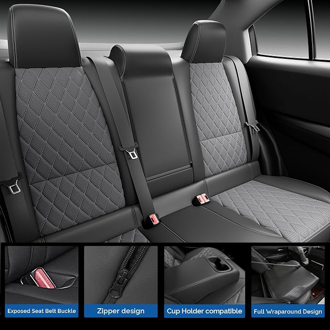 redblue Custom Fit Toyota Corolla Seat Covers for 2020-2022 L/LE | Black and Gray leather Seat Covers Full Set, Fit 2020 2021 2022 corolla L LE, Front and Rear Car Seat Cover - Image 4