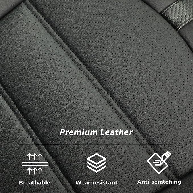 coverdream Front Wrangler Seat Covers for 2018-2026 Jeep Wrangler Rubicon,Sport,Sahara SUV,Rear Split Seat w/No Armrest,Fully Covered,Luxury Leather Car Seat Protector(2-Pack,Black & Carbon Fiber) - Image 6