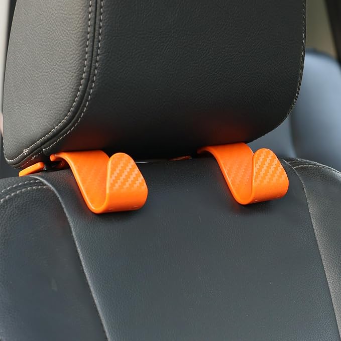Car Seat Hooks 4 Pack - 55lb Heavy Duty Headrest Hanger, Orange | Universal fit for most cars SUVs,Hang purses handbags coats umbrellas grocery bags,ABS plastic,Easy Installation - Image 6