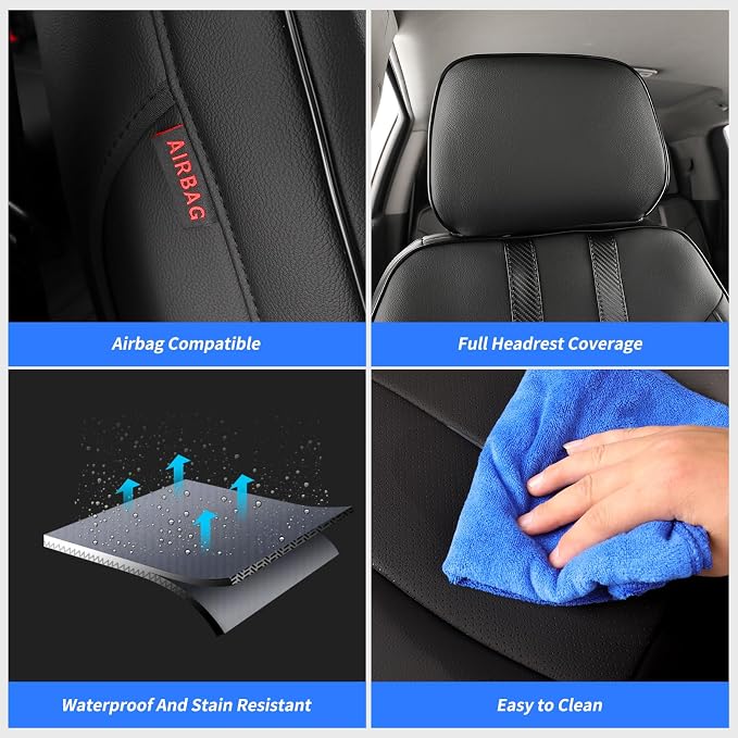 Front Custom Fit Seat Covers for Chevy Silverado/GMC Sierra 1500 (2019-2026) and 2500HD/3500HD(2020-2026)-CrewCab,No Rear Seat Storage,Leather Truck Seat Protector(2-Pack,Black &Carbon Fiber) - Image 6