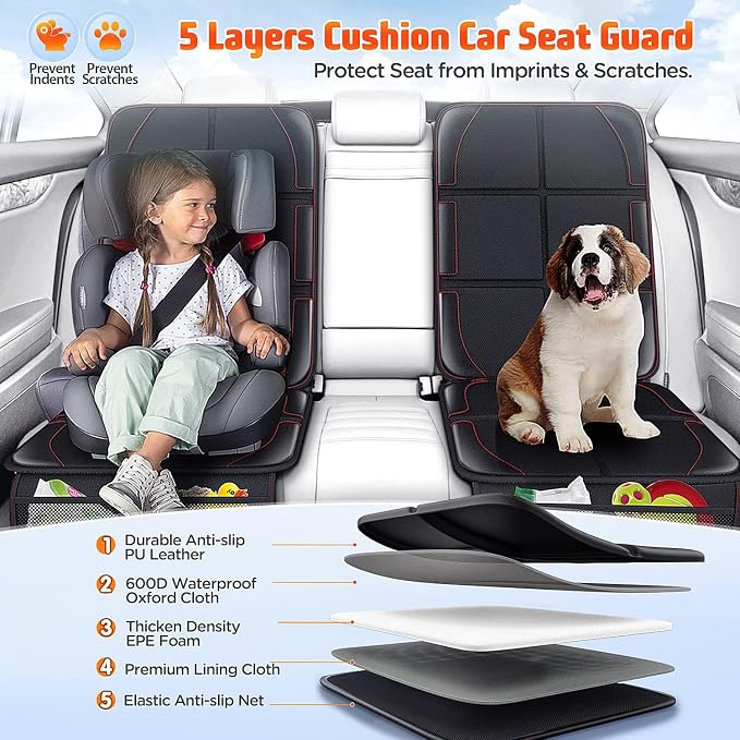 Gimars XL Thickened Car Seat Pad, Pack of 2, [ISOFIX Suitable], Universal Waterproof 600D Oxford Car Seat Protector with Mesh Pockets, Universal for SUVs, Cars and Trucks, Black - Image 2