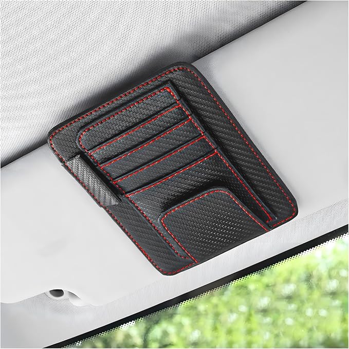 Augeny Car Sun Visor Organizer, Auto Visor Organizer and Storage, Registration and Document Holder, Vehicle Accessories for Sunglasses Document Card Pen Driver License (Carbon Fiber Red Line) by Augeny