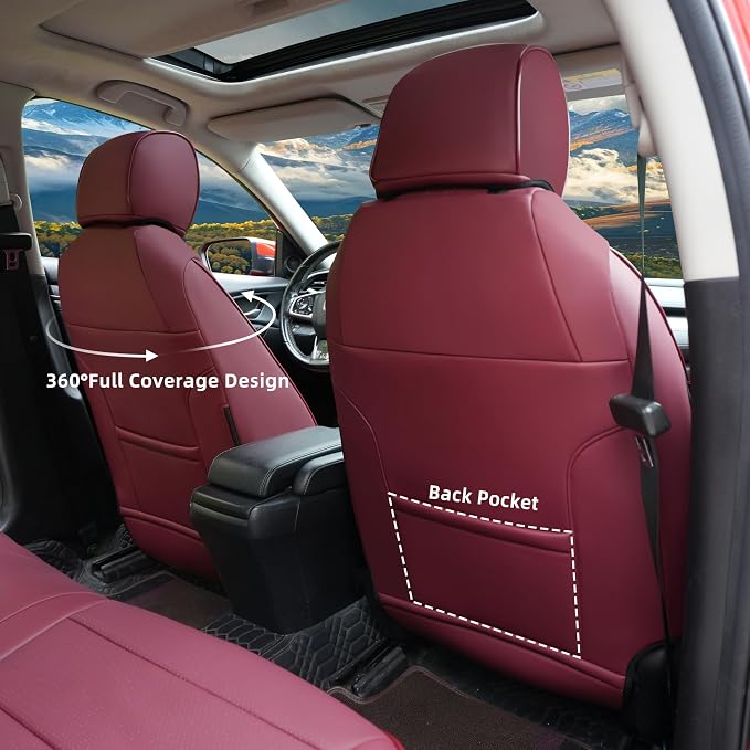Lolcar Custom Fit Civic Seat Covers for Honda Civic Sedan 2016 2017 2018 2019 2020 2021 EX,EX-L,EX-T,Touring,LX-P,Sport - 5-Seats Leather Full Set，Burgundy(60/40 Split Seatback-with Rear Armrest) - Image 6